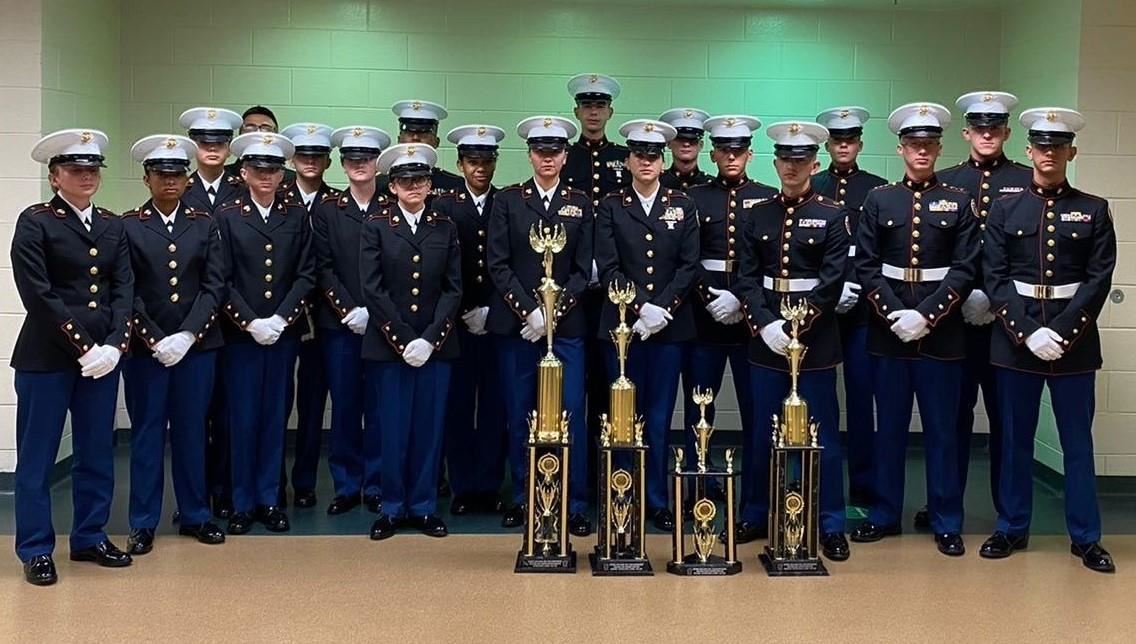 Clearwater High School Marine Corps JROTC  National Champions with trophies.